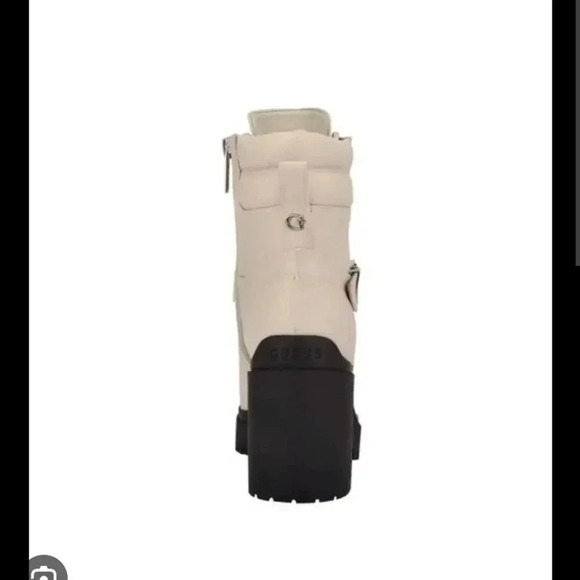 Women's White Canaly Lug Sole Block Heel Combat Boots Size 6 - Picture 3 of 11